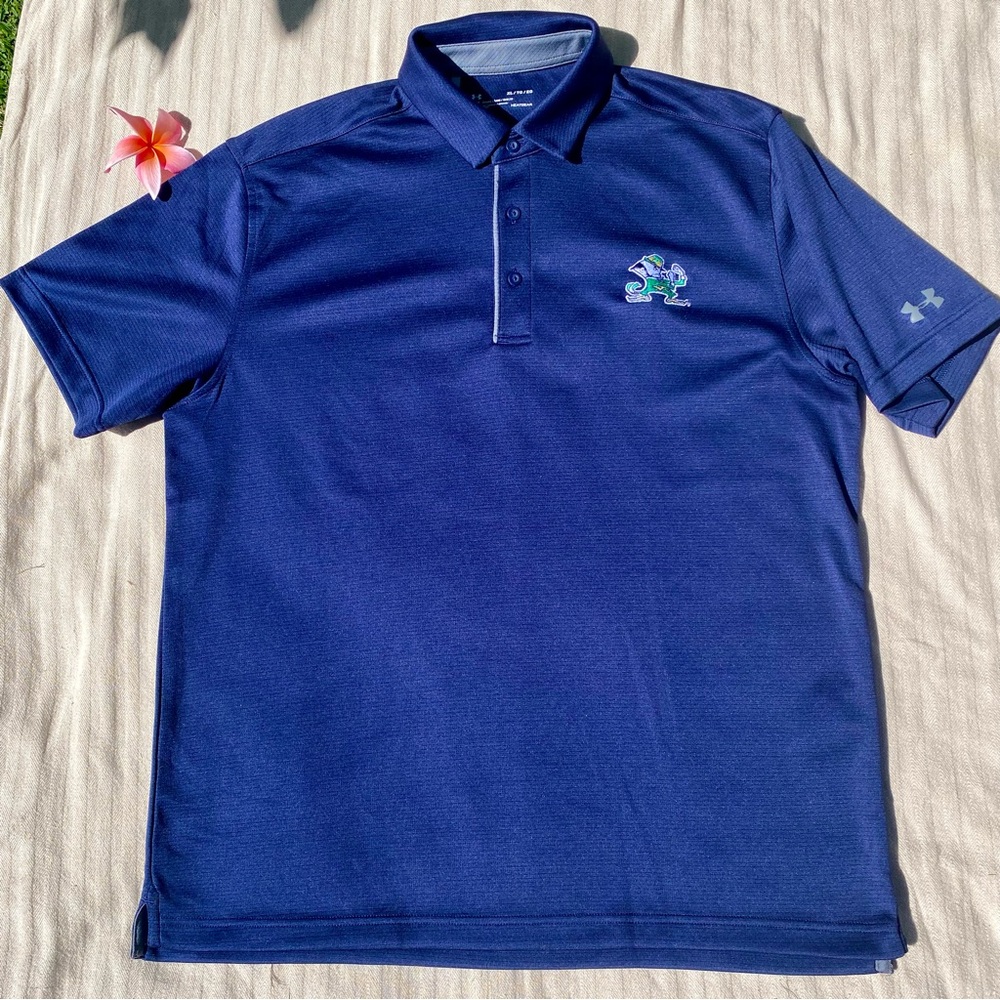 RARE Under Armour Heatgear Loose Fit Fighting Irish Notre Dame College Polo Shir